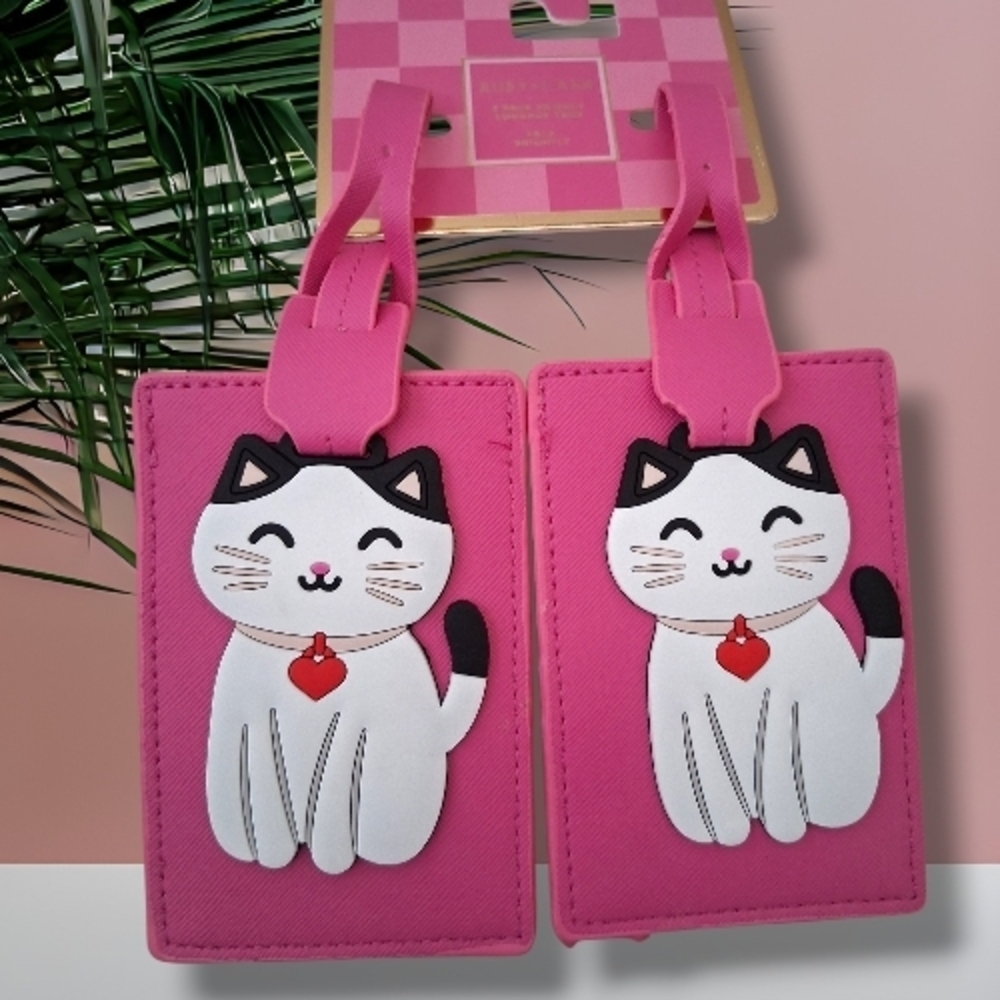 Pink Cat Luggage Tag Set
